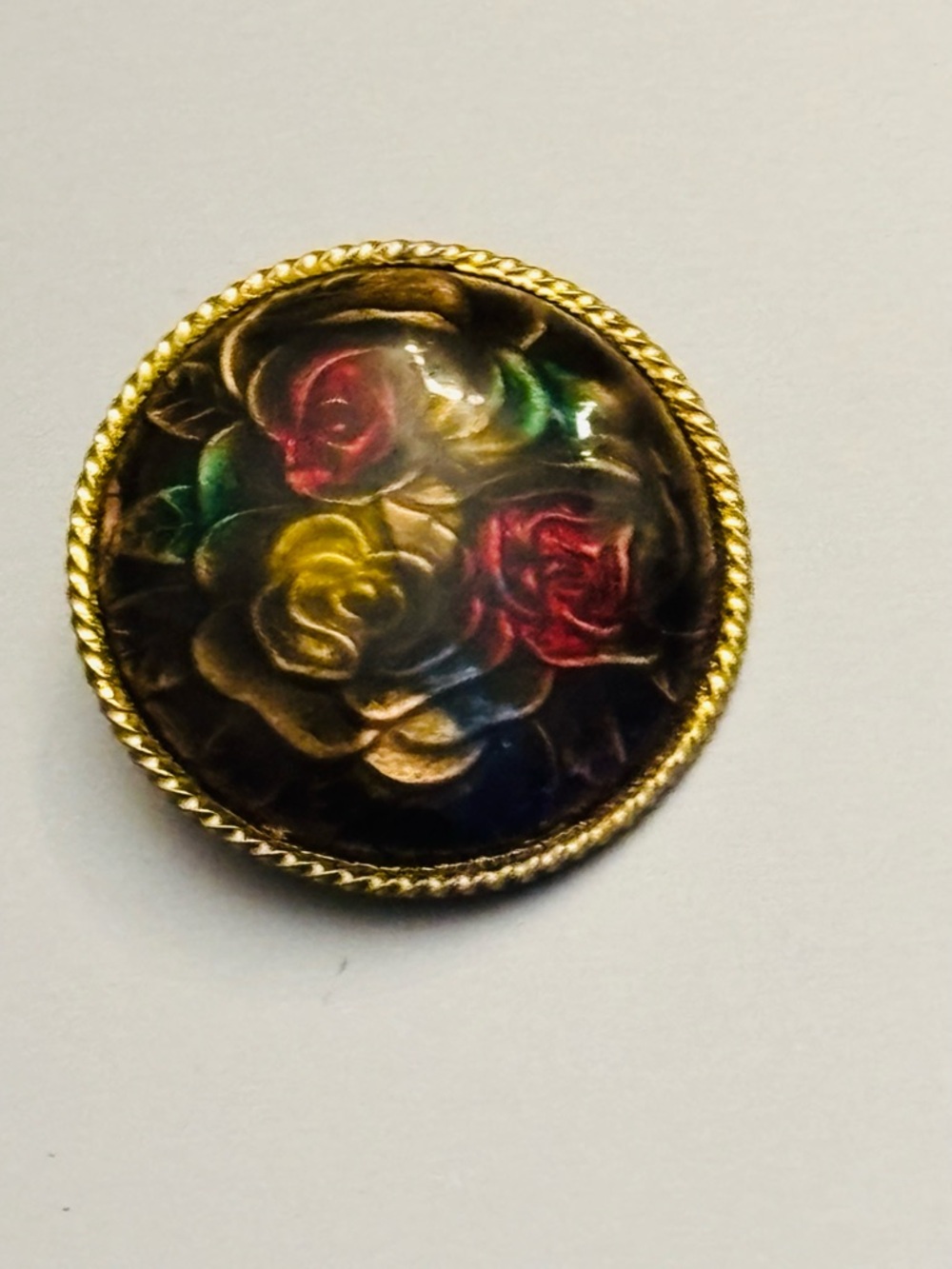 Gold-Tone Floral Enamel Brooch — Multicolor Rose Design